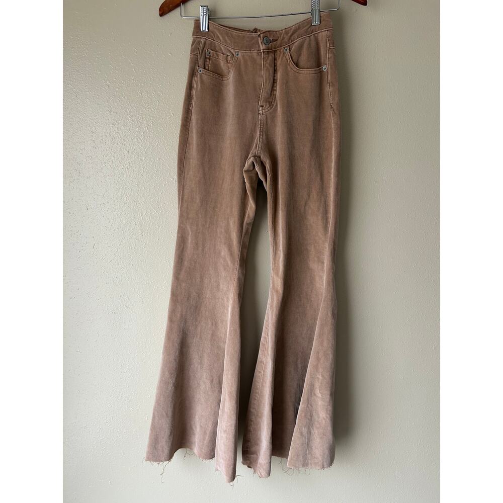 🥶 We The Free Tan CRVY Cord Lace Up Flare Jeans Size 26 - Picture 3 of 13